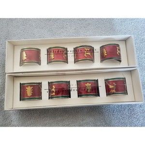 Pier 1 Imports 8 Brass Holiday Napkin Rings | Christmas Reindeer & Trees | NEW